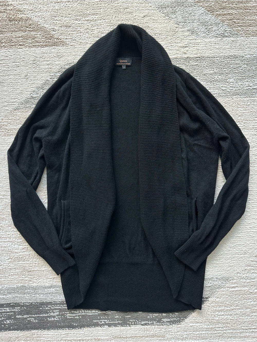 Quince Black Women's 100% Mongolian Cashmere Open-Front Cardigan Sweater Size L